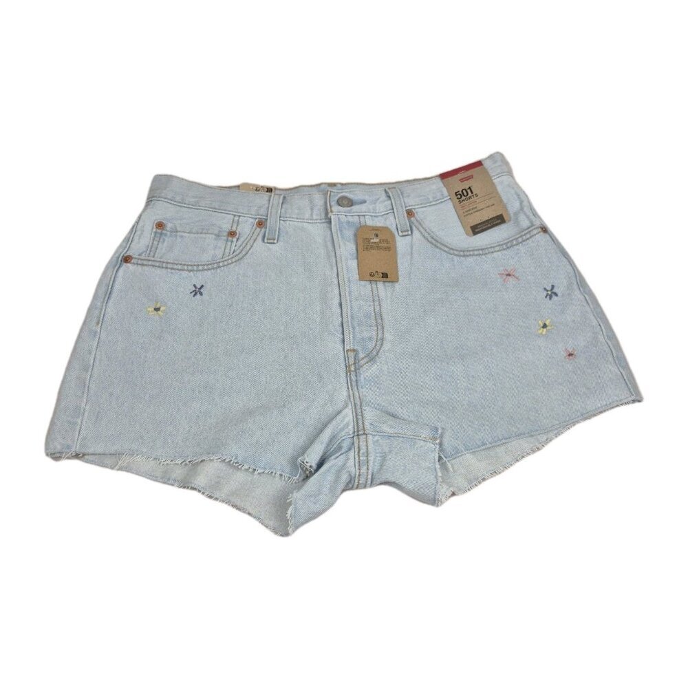 Levi's 501 Women's Jean Shorts Original Size 31 High Rise Embroidered Blue (06)